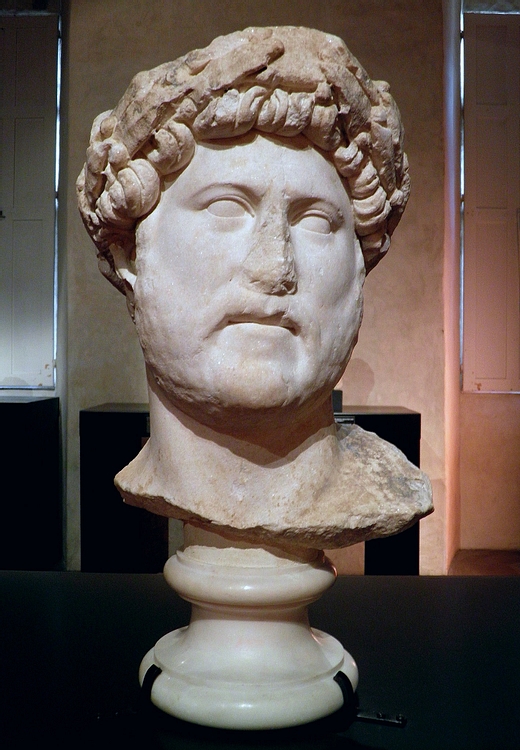 Marble Head of Hadrian With Laurel Wreath