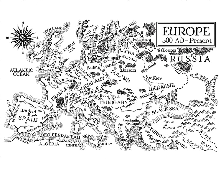 An Illustrated Map of Medieval and Early Modern Europe (From the Novel 