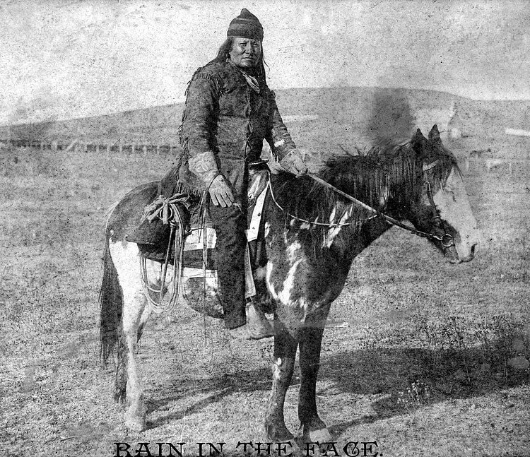 Lakota Sioux Warrior Rain-in-the-Face on Horseback
