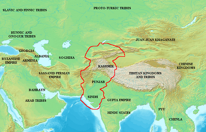 Extent of the White Huns' Influence c. 500 CE
