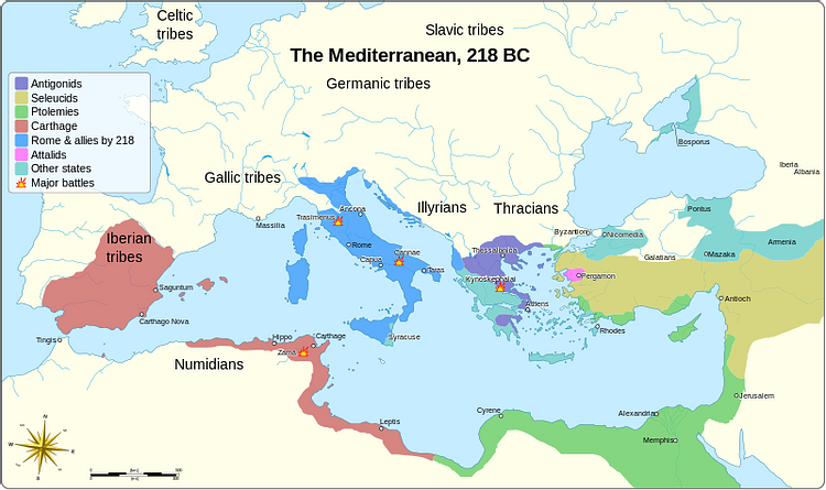 Empires of the Mediterranean, 218 BCE.